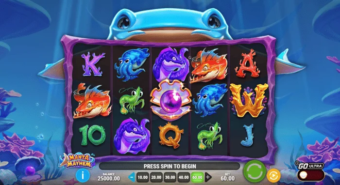 Manta Mayhem - Schermata di gioco con rulli e manta
